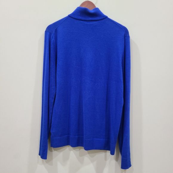 Faconnable Mens 1/4 Zip Pullover Sweater Large Blue Knit Designer Classic Preppy - Picture 8 of 11